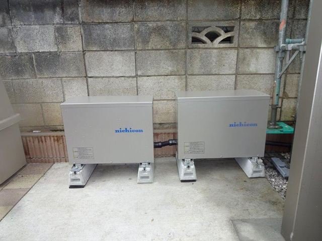 東京都小平市の ニチコン製ES-T3S1、ES-T3L1の蓄電池施工写真