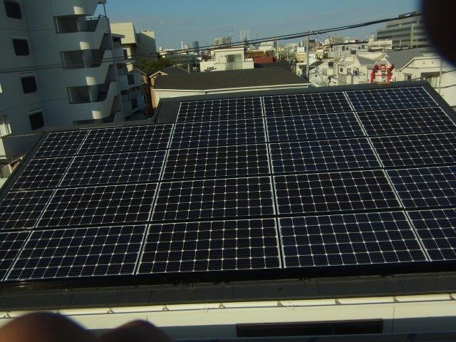 神奈川県横浜市の三菱製PV-MA2200K×19枚・PV-MA1080KH×4の太陽光発電施工写真